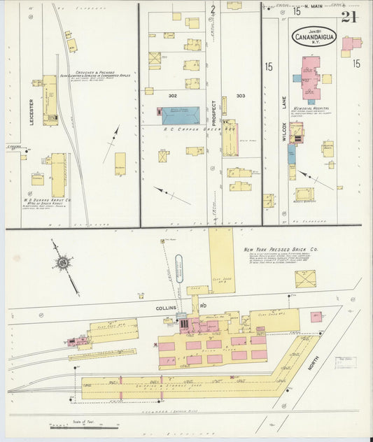 Sanborn Fire Insurance Map from Canandaigua, Ontario County, New York (1911), Sheet #0021 - Historic Sanborn Fire Insurance Map Print, vintage old map wall art, antique decor, genealogy gift, New York New York map