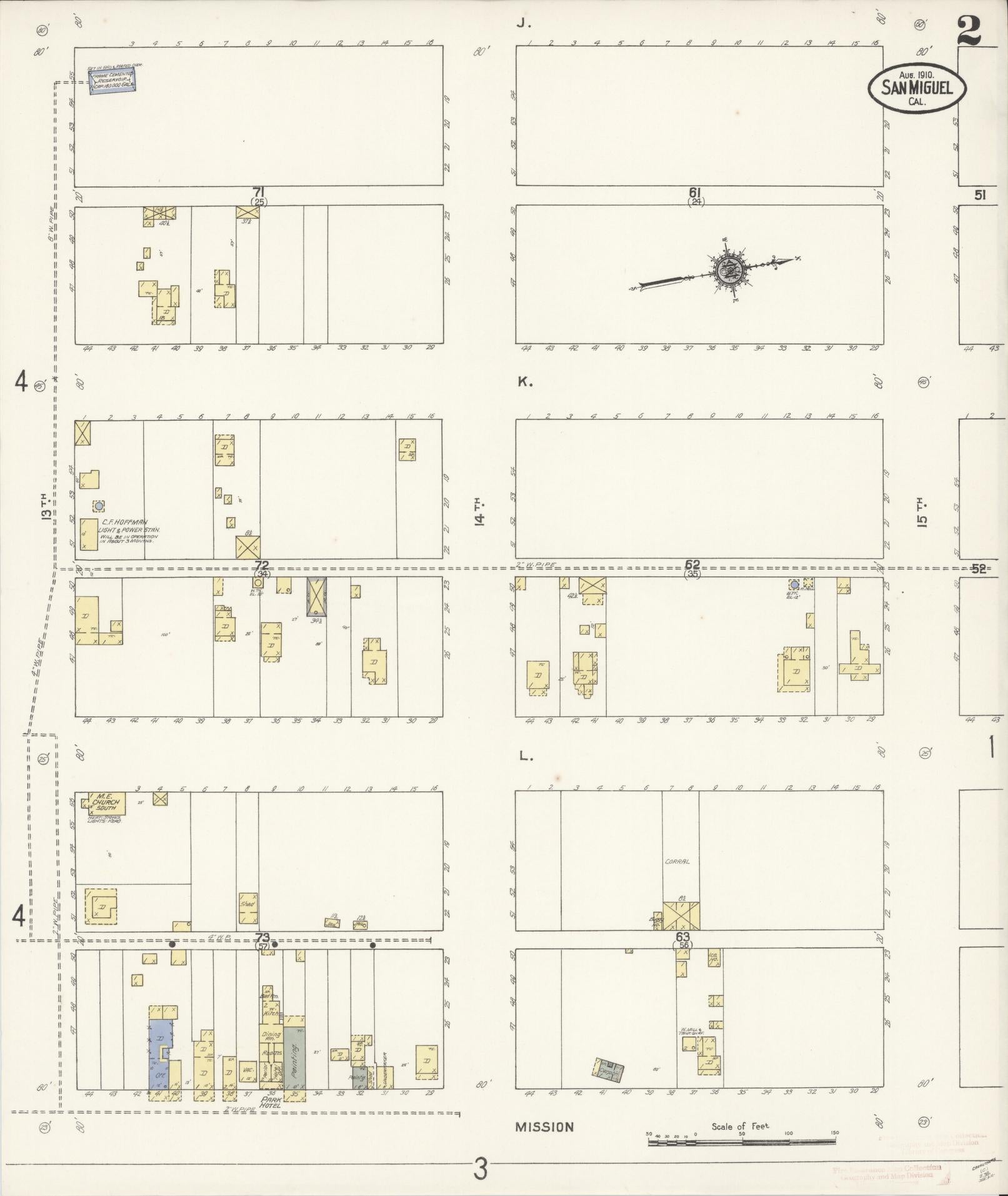 Sanborn Fire Insurance Map from San Miguel, San Luis Obispo County, California (1910), Sheet #0002 - Complete Map Set gallery image, historic Sanborn map, vintage wall art, California California