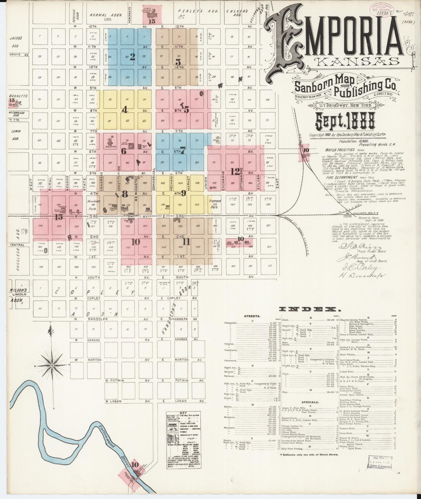 Sanborn Fire Insurance Map from Emporia, Lyon County, Kansas (1888), Sheet #0001 - Historic Sanborn Fire Insurance Map Print, vintage old map wall art, antique decor, genealogy gift, Kansas Kansas map
