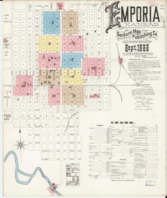 Sanborn Fire Insurance Map from Emporia, Lyon County, Kansas (1888), Sheet #0001 - Historic Sanborn Fire Insurance Map Print, vintage old map wall art, antique decor, genealogy gift, Kansas Kansas map