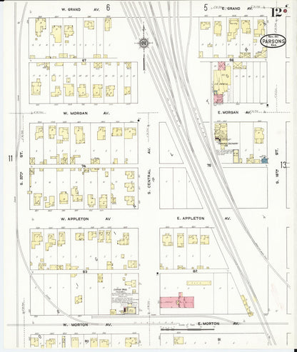 Sanborn Fire Insurance Map from Parsons, Labette County, Kansas (1911), Sheet #0012 - Complete Map Set gallery image, historic Sanborn map, vintage wall art, Kansas Kansas