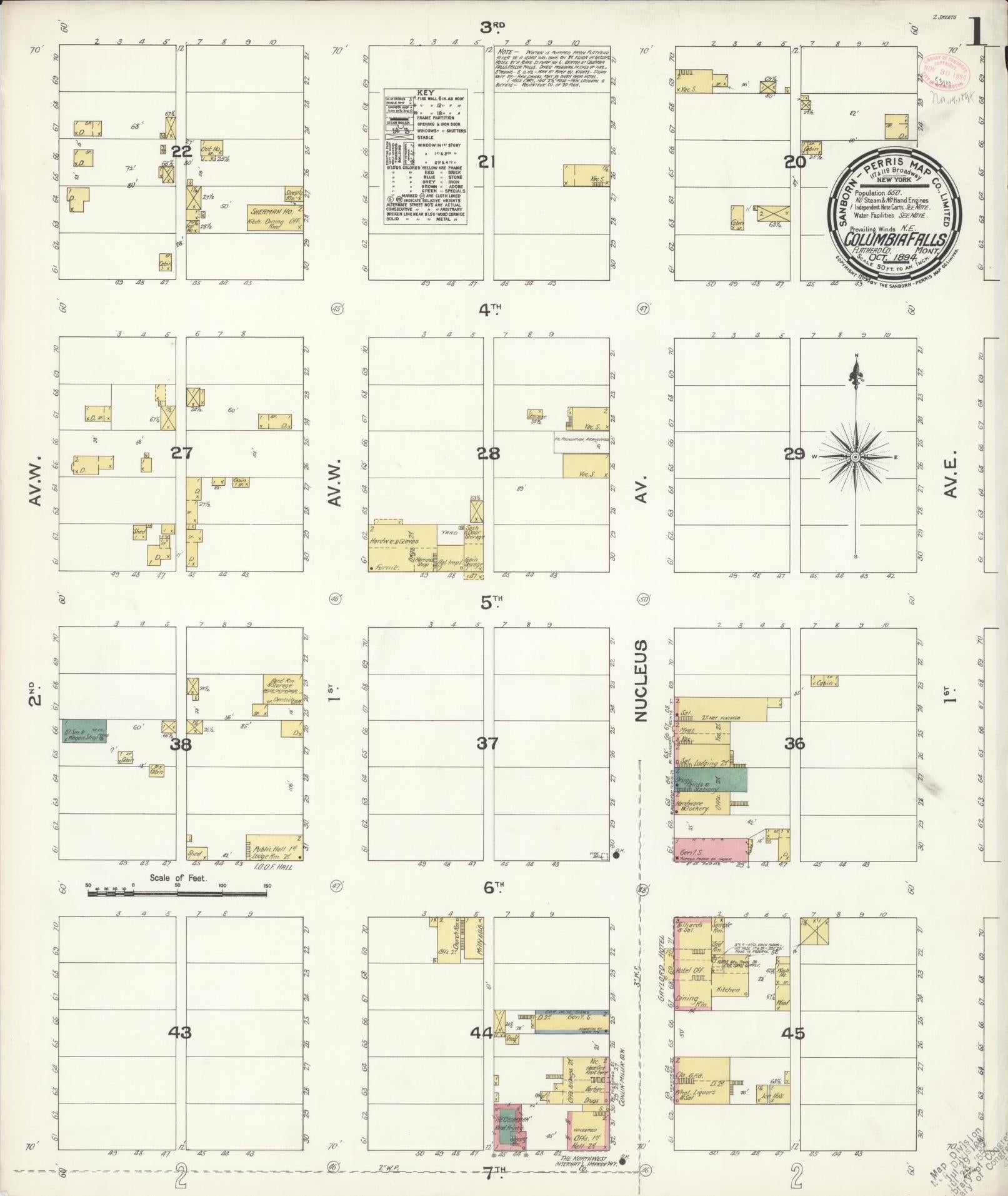 Sanborn Fire Insurance Map from Columbia Falls, Flathead County, Montana (1894), Sheet #0001 - Complete Map Set gallery image, historic Sanborn map, vintage wall art, Montana Montana