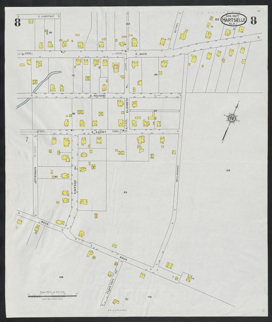 Sanborn Fire Insurance Map from Hartselle, Morgan County, Alabama (1927), Sheet #0008 - Historic Sanborn Fire Insurance Map Print, vintage old map wall art, antique decor, genealogy gift, Alabama Alabama map