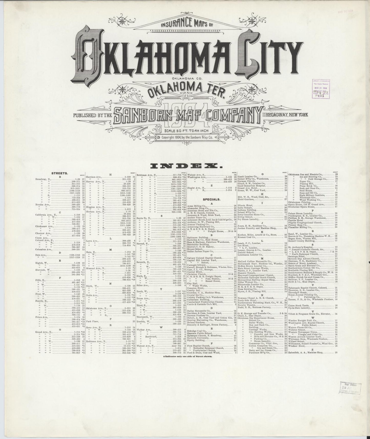 Sanborn Fire Insurance Map from Oklahoma City, Oklahoma County, Oklahoma. (1904) – Historic Sanborn Fire Insurance Map Print