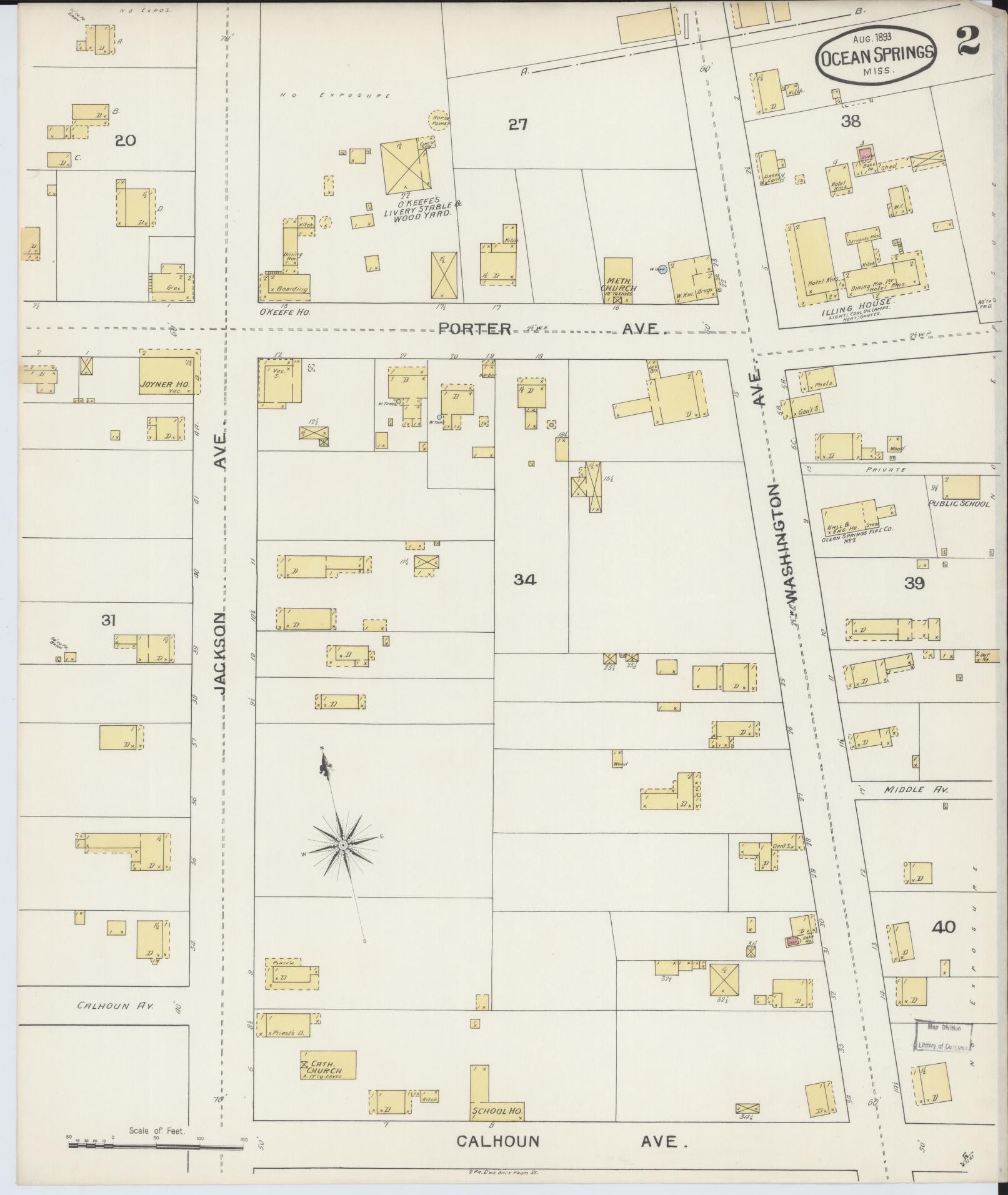 Sanborn Fire Insurance Map from Ocean Springs, Jackson County, Mississippi (1893), Sheet #0002 - Complete Map Set gallery image, historic Sanborn map, vintage wall art, Mississippi Mississippi