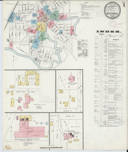 Sanborn Fire Insurance Map from Mount Clemens, Macomb County, Michigan (1897), Sheet #0001 - Historic Sanborn Fire Insurance Map Print, vintage old map wall art, antique decor, genealogy gift, Michigan Michigan map