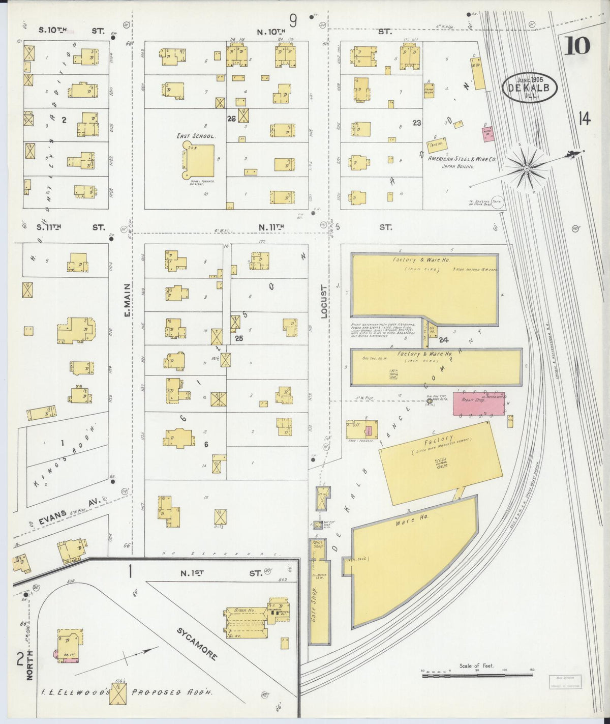Sanborn Fire Insurance Map from De Kalb, De Kalb County, Illinois (1905), Sheet #0010 - Complete Map Set gallery image, historic Sanborn map, vintage wall art, Illinois Illinois