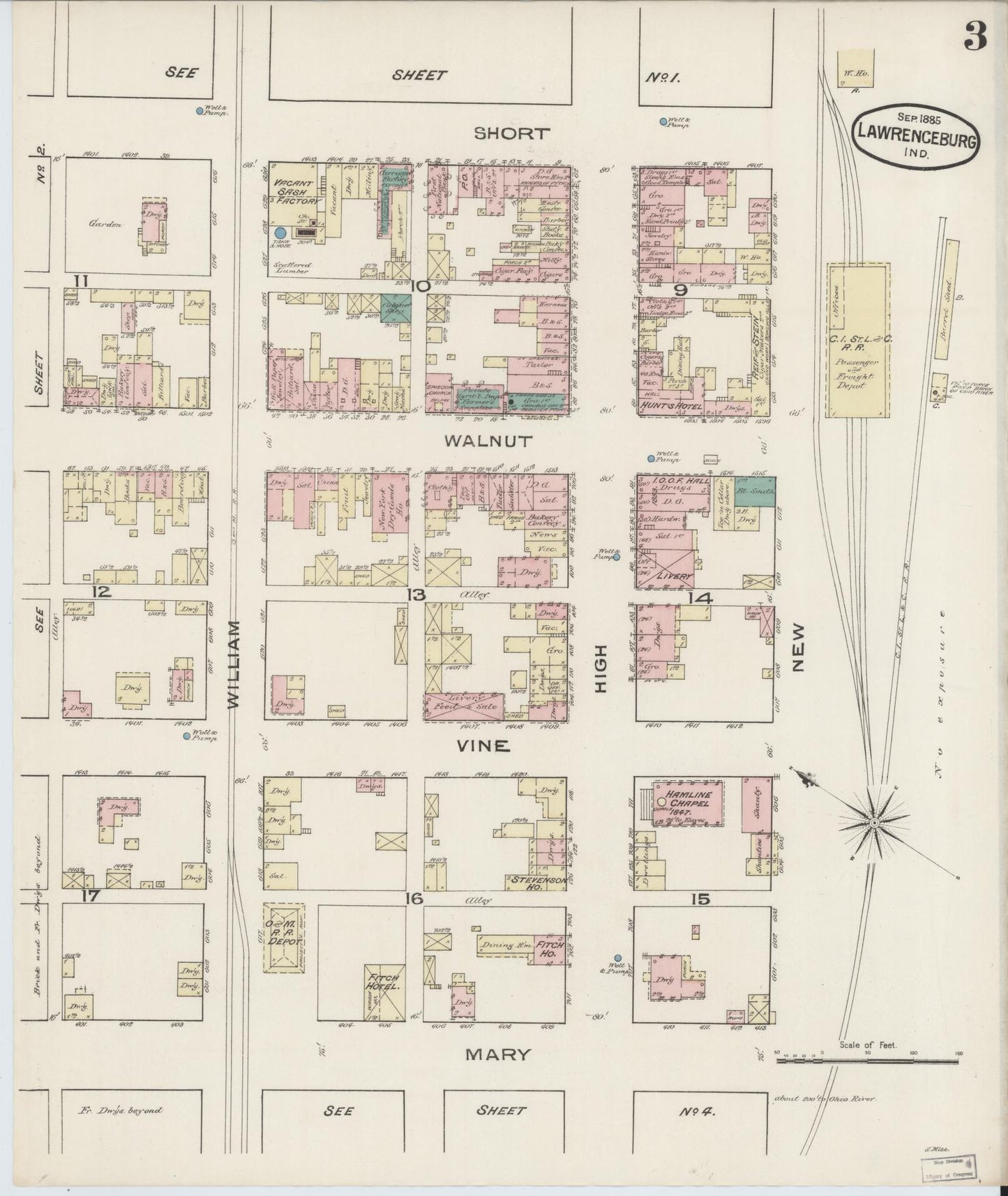 Sanborn Fire Insurance Map from Lawrenceburg, Dearborn County, Indiana (1885), Sheet #0003 - Complete Map Set gallery image, historic Sanborn map, vintage wall art, Indiana Indiana