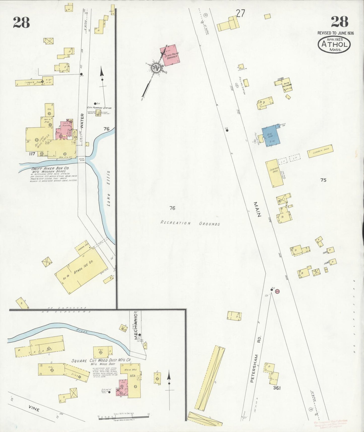 Sanborn Fire Insurance Map from Athol, Worcester County, Massachusetts (1936), Sheet #0028 - Complete Map Set gallery image, historic Sanborn map, vintage wall art, Massachusetts Massachusetts