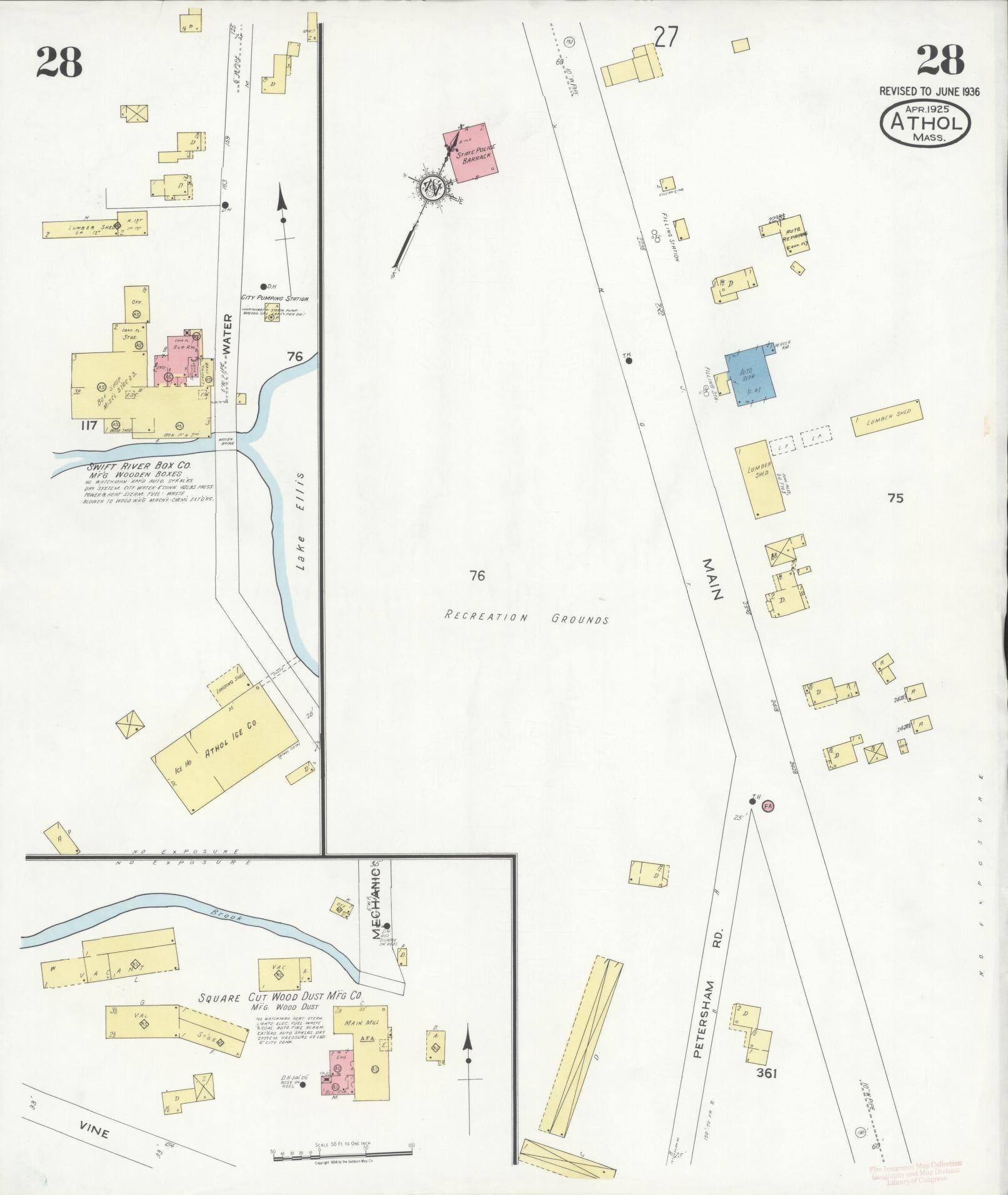 Sanborn Fire Insurance Map from Athol, Worcester County, Massachusetts (1936), Sheet #0028 - Complete Map Set gallery image, historic Sanborn map, vintage wall art, Massachusetts Massachusetts