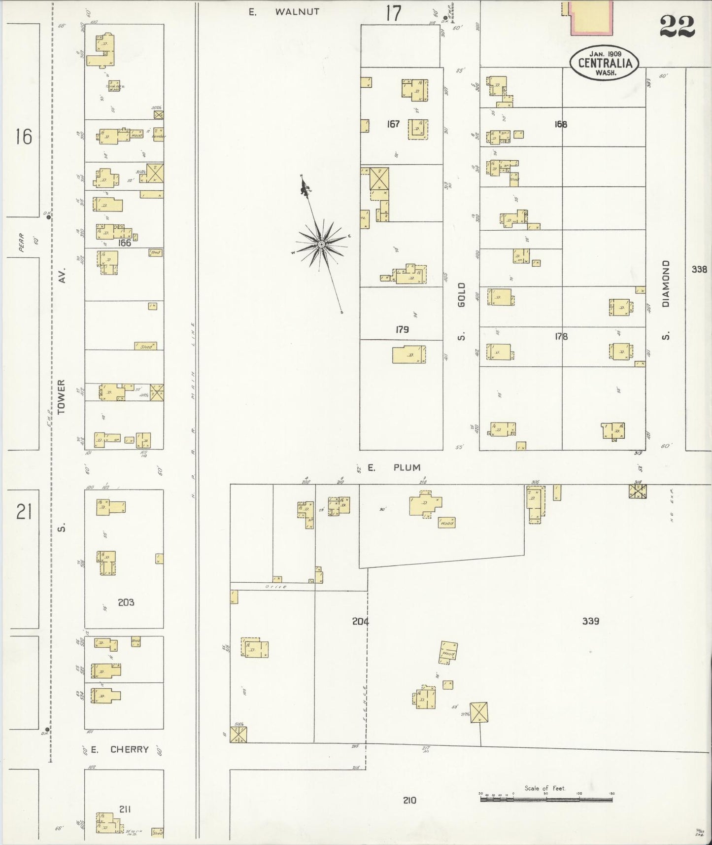 Sanborn Fire Insurance Map from Centralia, Lewis County, Washington (1909), Sheet #0022 - Complete Map Set gallery image, historic Sanborn map, vintage wall art, Washington Washington