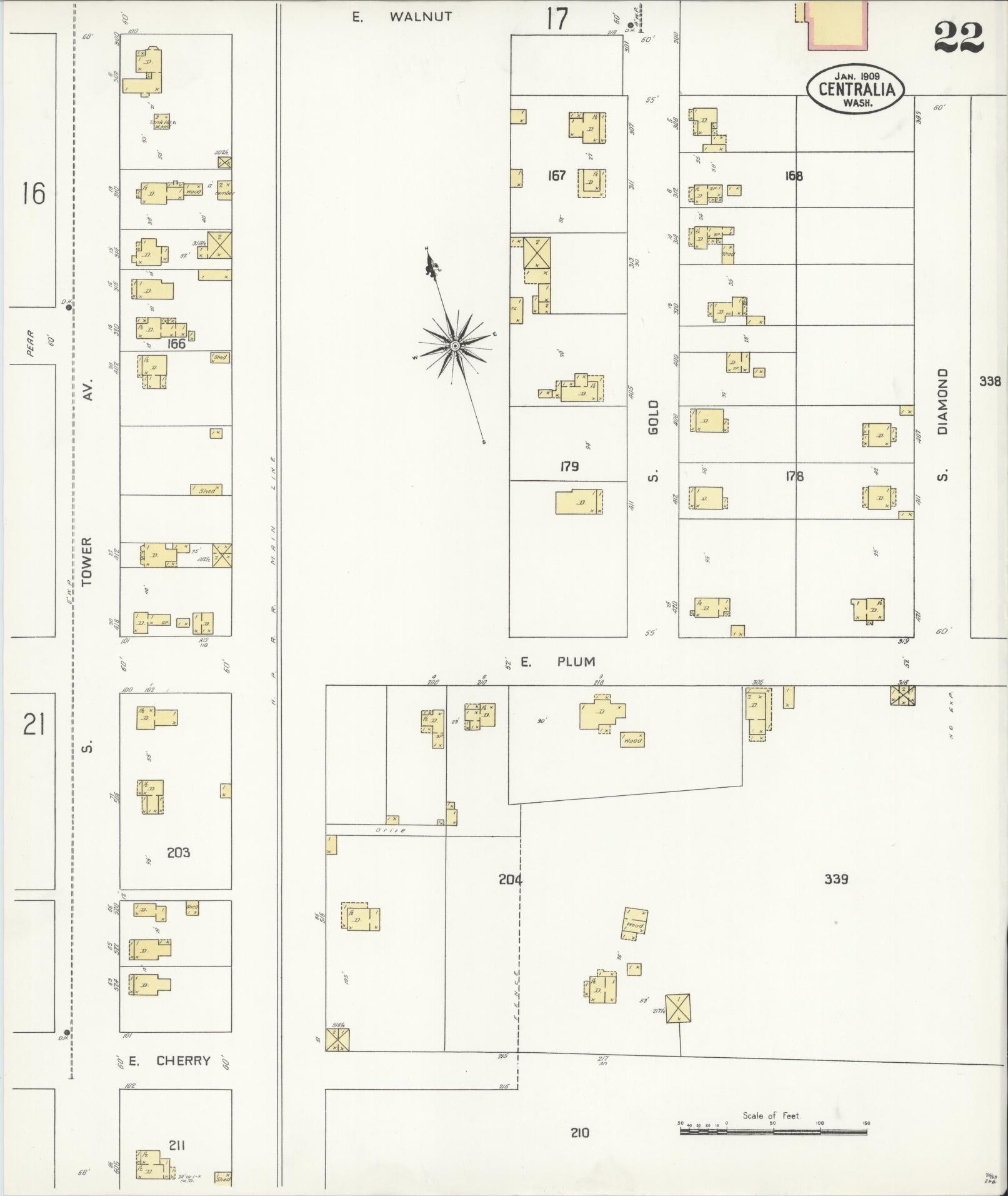 Sanborn Fire Insurance Map from Centralia, Lewis County, Washington (1909), Sheet #0022 - Complete Map Set gallery image, historic Sanborn map, vintage wall art, Washington Washington