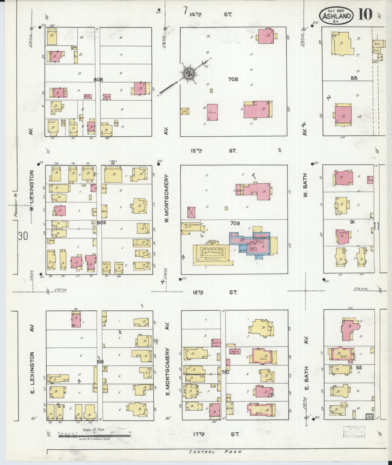 Sanborn Fire Insurance Map from Ashland, Boyd County, Kentucky (1920), Sheet #0010 - Complete Map Set gallery image, historic Sanborn map, vintage wall art, Kentucky Kentucky