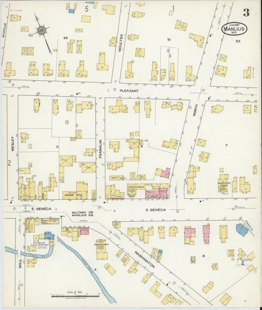 Sanborn Fire Insurance Map from Manlius, Onondaga County, New York (1917), Sheet #0003 - Historic Sanborn Fire Insurance Map Print, vintage old map wall art, antique decor, genealogy gift, New York New York map