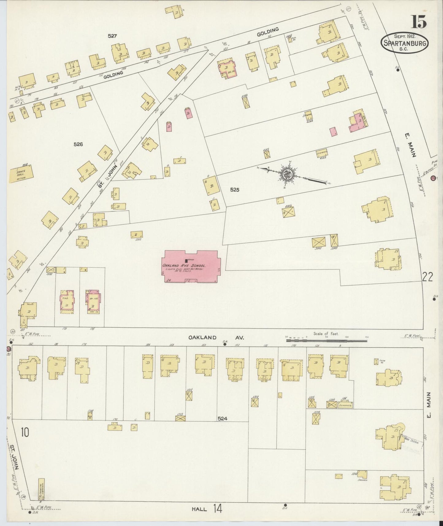 Sanborn Fire Insurance Map from Spartanburg, Spartanburg County, South Carolina (1912), Sheet #0015 - Complete Map Set gallery image, historic Sanborn map, vintage wall art, South Carolina South Carolina
