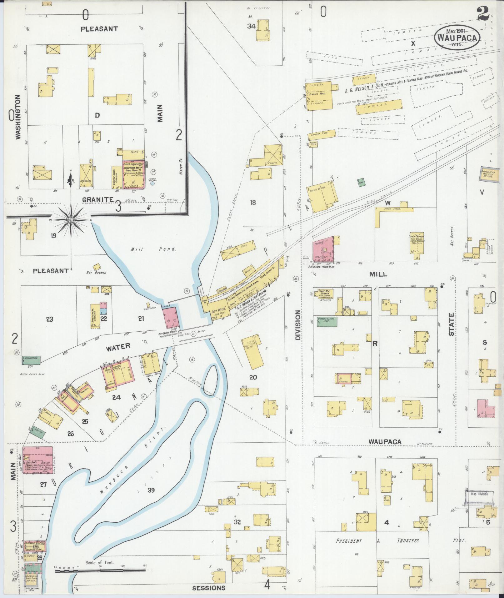 Sanborn Fire Insurance Map from Waupaca, Waupaca County, Wisconsin (1901), Sheet #0002 - Complete Map Set gallery image, historic Sanborn map, vintage wall art, Wisconsin Wisconsin