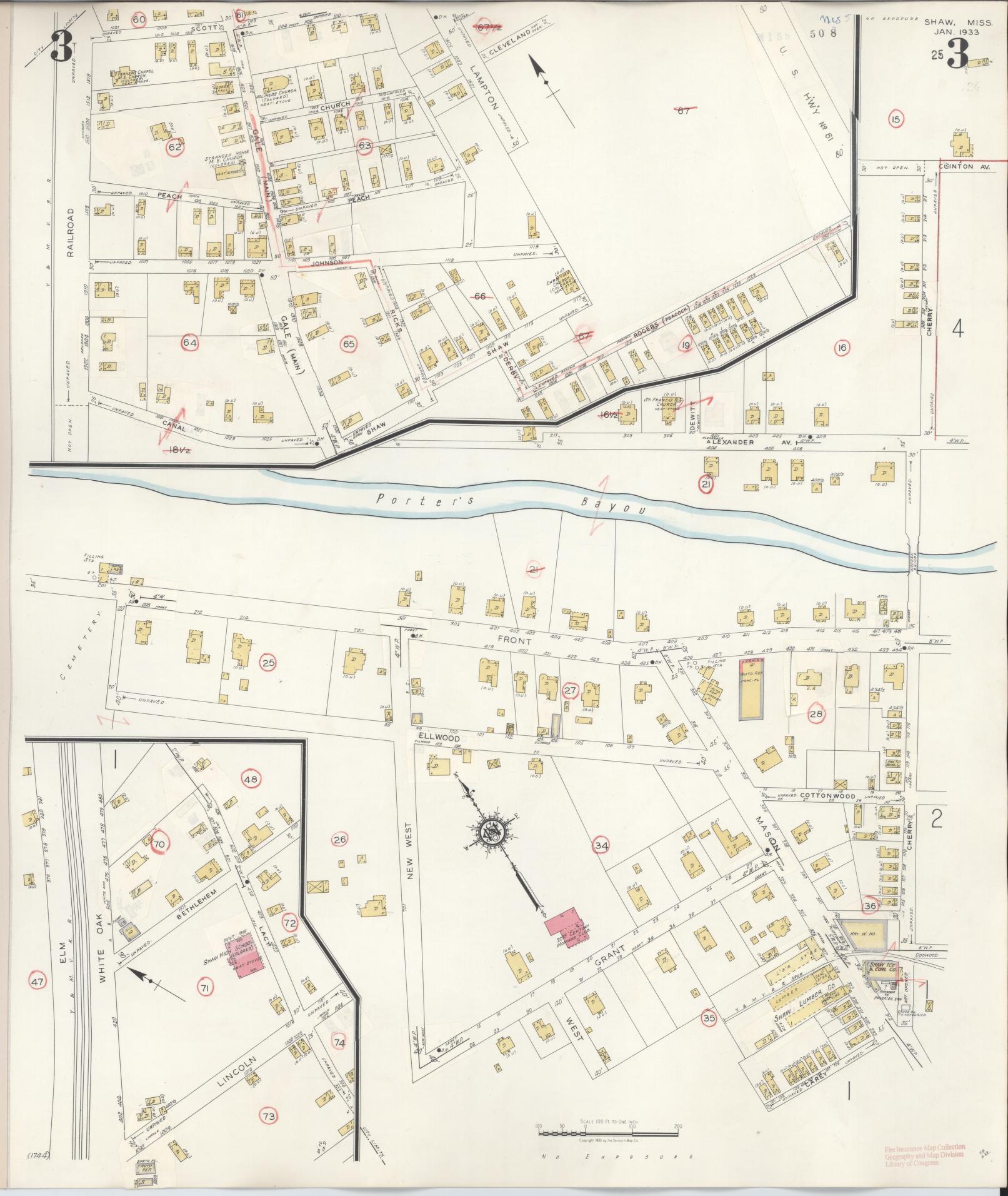 Sanborn Fire Insurance Map from Shaw, Bolivar County, Mississippi (1945), Sheet #0003 - Historic Sanborn Fire Insurance Map Print, vintage old map wall art, antique decor, genealogy gift, Mississippi Mississippi map