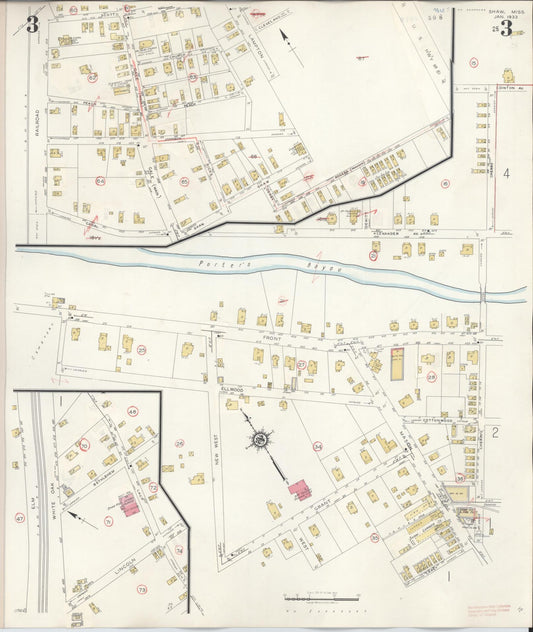 Sanborn Fire Insurance Map from Shaw, Bolivar County, Mississippi (1945), Sheet #0003 - Historic Sanborn Fire Insurance Map Print, vintage old map wall art, antique decor, genealogy gift, Mississippi Mississippi map