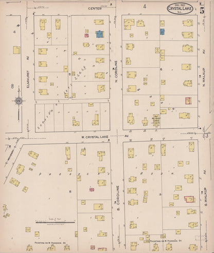 Sanborn Fire Insurance Map from Crystal Lake, McHenry County, Illinois (1921), Sheet #0005 - Historic Sanborn Fire Insurance Map Print, vintage old map wall art, antique decor, genealogy gift, Illinois Illinois map