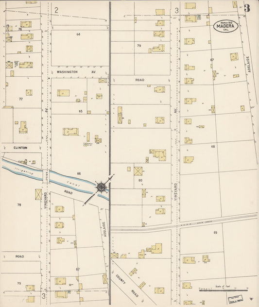 Sanborn Fire Insurance Map from Madera, Madera County, California (1912), Sheet #0003 - Historic Sanborn Fire Insurance Map Print, vintage old map wall art, antique decor, genealogy gift, California California map