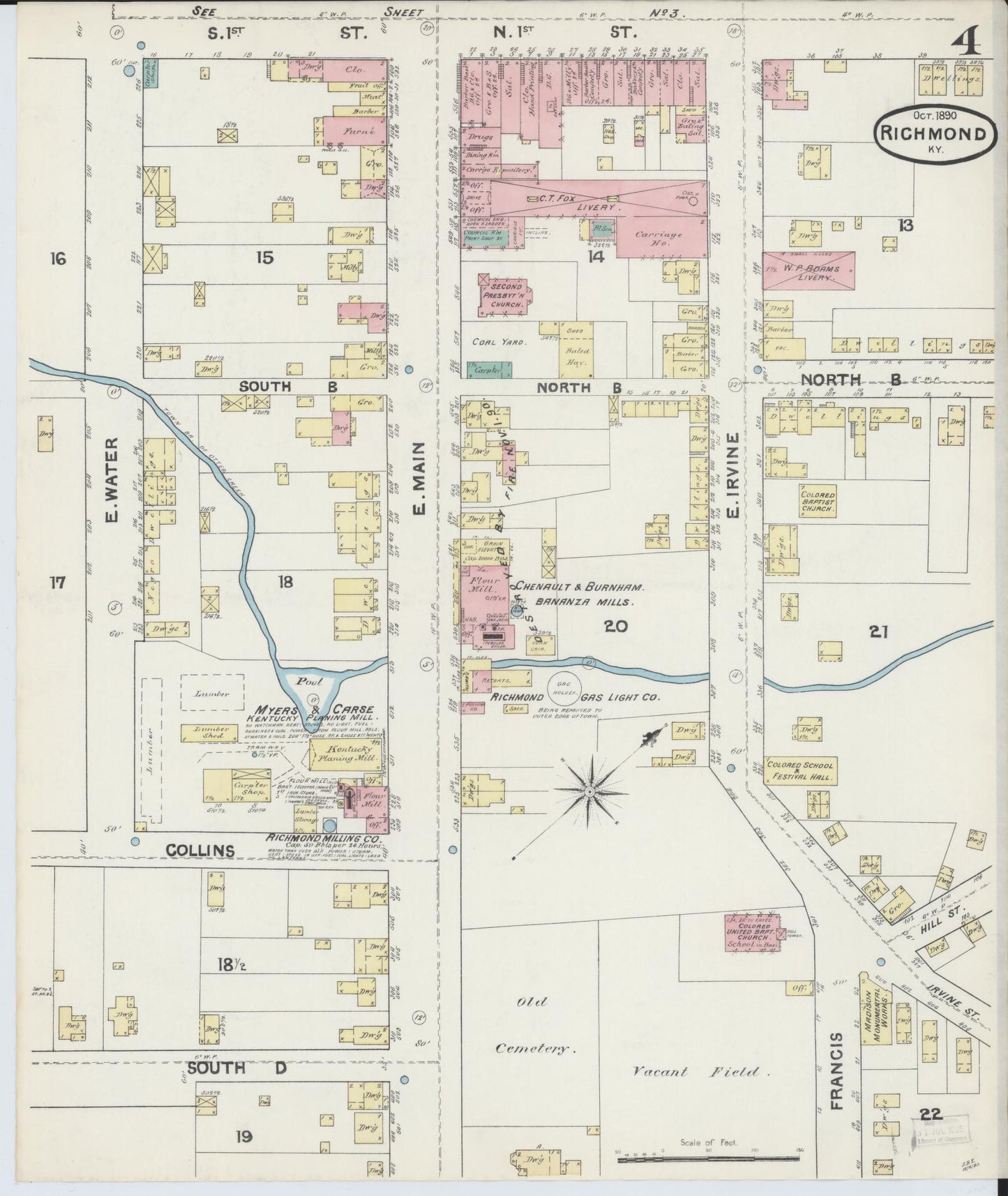 Sanborn Fire Insurance Map from Richmond, Madison County, Kentucky (1890), Sheet #0004 - Complete Map Set gallery image, historic Sanborn map, vintage wall art, Kentucky Kentucky