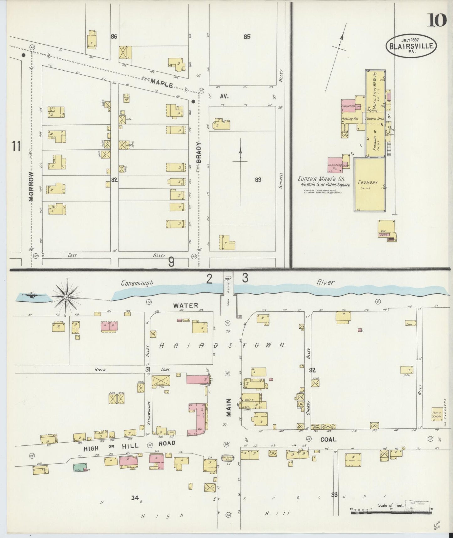 Sanborn Fire Insurance Map from Blairsville, Indiana County, Pennsylvania (1897), Sheet #0010 - Historic Sanborn Fire Insurance Map Print, vintage old map wall art, antique decor, genealogy gift, Pennsylvania Pennsylvania map