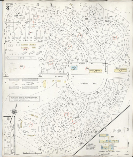 Sanborn Fire Insurance Map from Wahiawa, Honolulu County, Hawaii (1957), Sheet #0008 - Historic Sanborn Fire Insurance Map Print, vintage old map wall art, antique decor, genealogy gift, Hawaii Hawaii map
