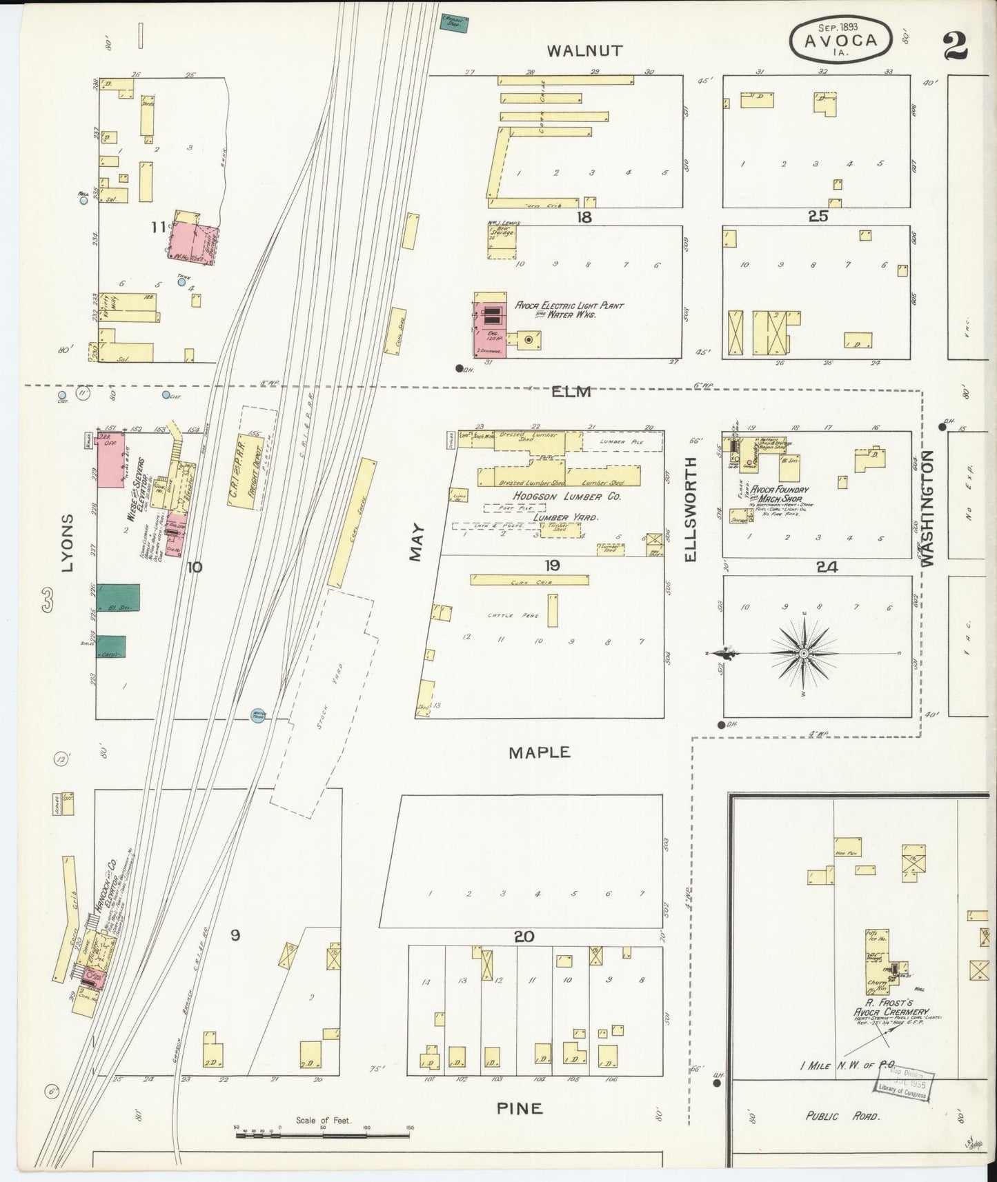 Sanborn Fire Insurance Map from Avoca, Pottawattamie County, Iowa (1893), Sheet #0002 - Historic Sanborn Fire Insurance Map Print, vintage old map wall art