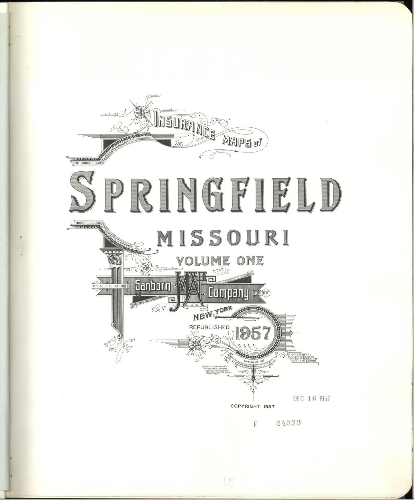Sanborn Fire Insurance Map from Springfield, Greene County, Missouri (1957), Sheet #0001 - Complete Map Set gallery image, historic Sanborn map, vintage wall art, Missouri Missouri