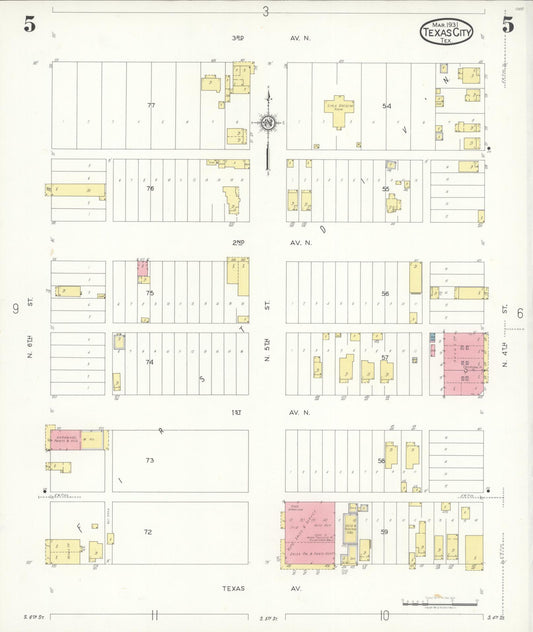 Sanborn Fire Insurance Map from Texas City, Galveston County, Texas (1931), Sheet #0005 - Historic Sanborn Fire Insurance Map Print, vintage old map wall art, antique decor, genealogy gift, Texas Texas map