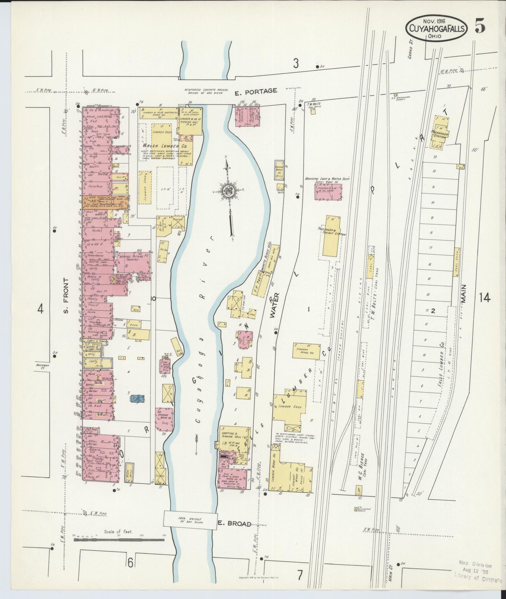 Sanborn Fire Insurance Map from Cuyahoga Falls, Summit County, Ohio (1916), Sheet #0005 - Complete Map Set gallery image, historic Sanborn map, vintage wall art, Ohio Ohio