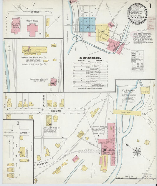 Sanborn Fire Insurance Map from Catawissa, Columbia County, Pennsylvania (1896), Sheet #0001 - Historic Sanborn Fire Insurance Map Print, vintage old map wall art, antique decor, genealogy gift, Pennsylvania Pennsylvania map