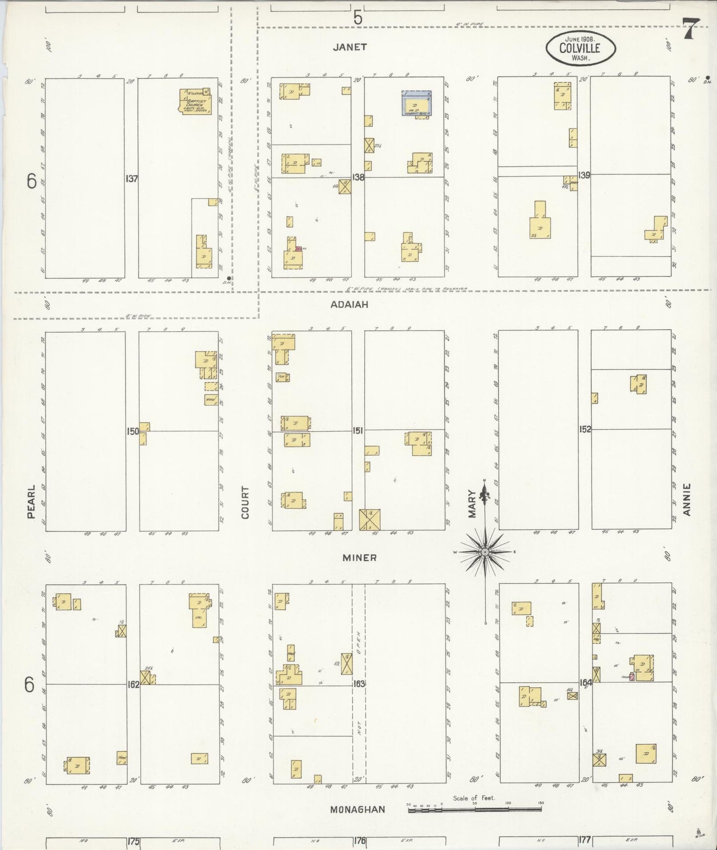 Sanborn Fire Insurance Map from Colville, Stevens County, Washington (1908), Sheet #0007 - Complete Map Set gallery image, historic Sanborn map, vintage wall art, Washington Washington