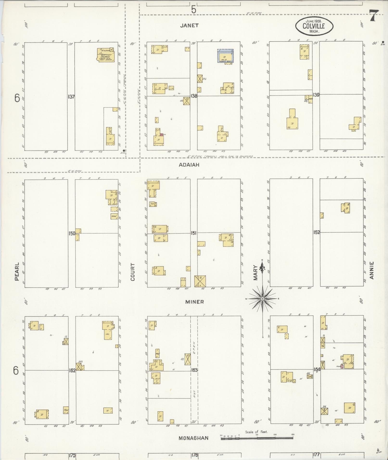 Sanborn Fire Insurance Map from Colville, Stevens County, Washington (1908), Sheet #0007 - Complete Map Set gallery image, historic Sanborn map, vintage wall art, Washington Washington