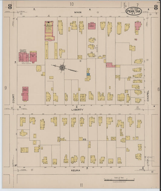 Sanborn Fire Insurance Map from Penn Yan, Yates County, New York (1922), Sheet #0008 - Historic Sanborn Fire Insurance Map Print, vintage old map wall art, antique decor, genealogy gift, New York New York map