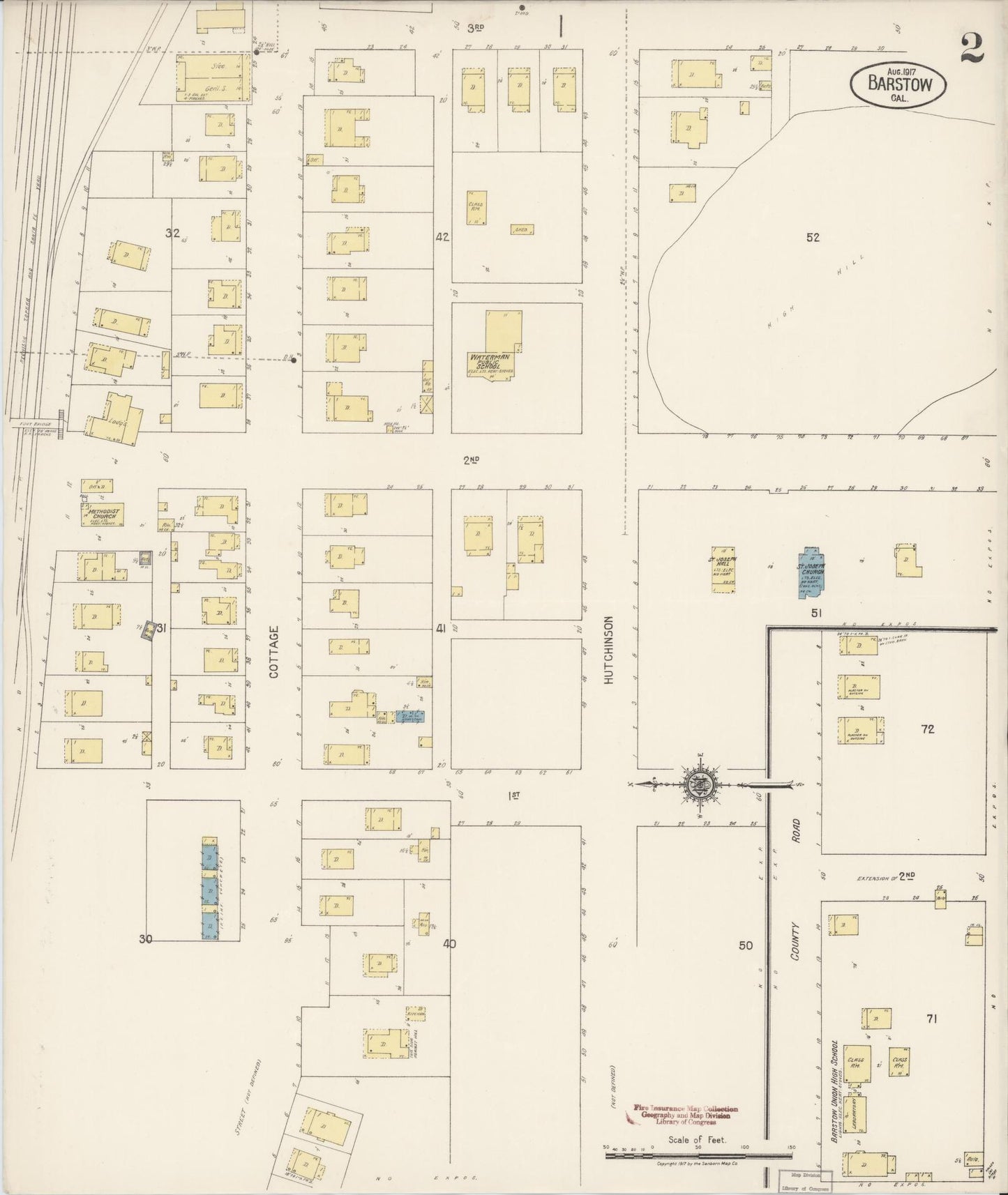 Sanborn Fire Insurance Map from Barstow, San Bernardino County, California (1917), Sheet #0002 - Historic Sanborn Fire Insurance Map Print, vintage old map wall art, antique decor, genealogy gift, California California map