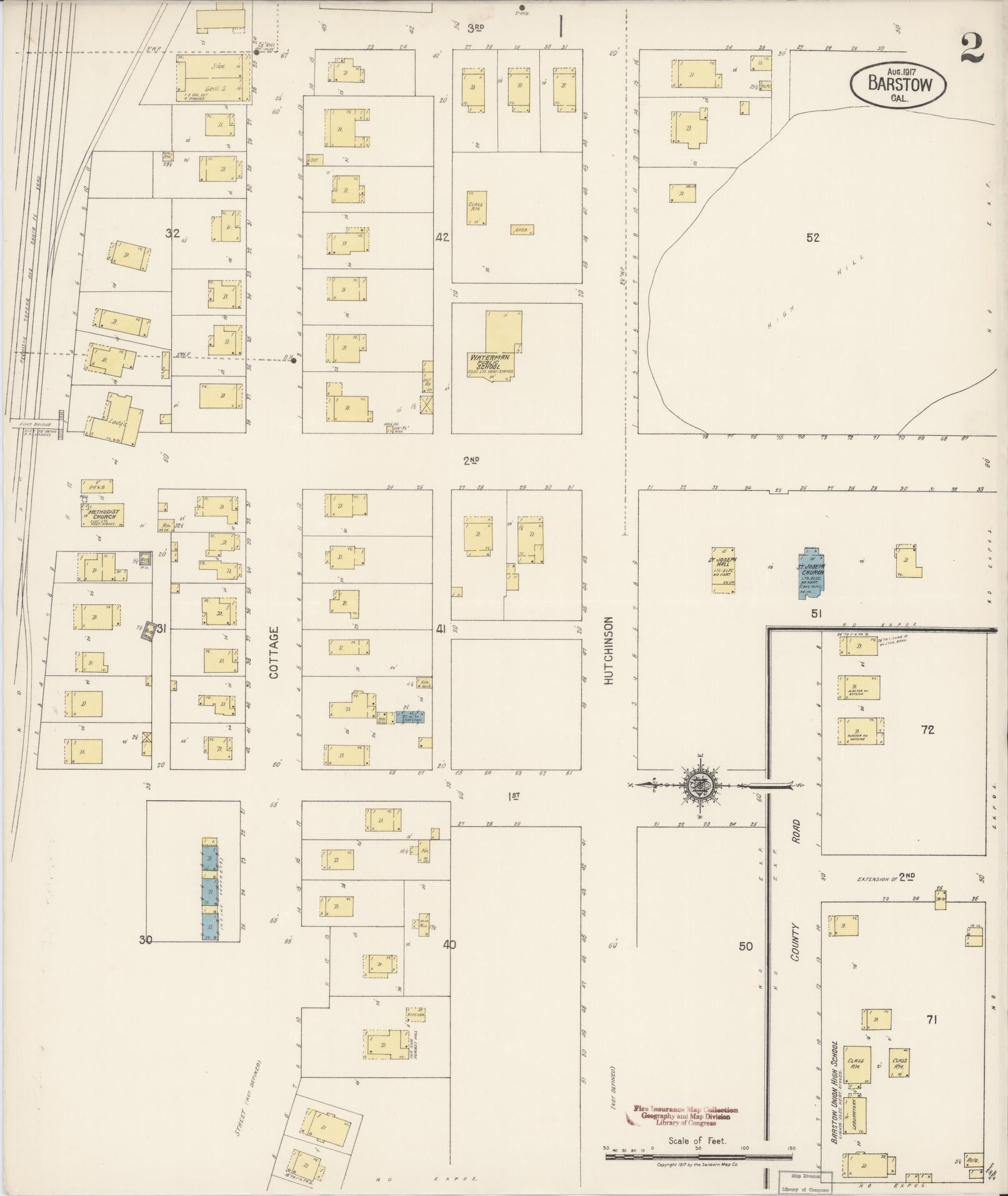 Sanborn Fire Insurance Map from Barstow, San Bernardino County, California (1917), Sheet #0002 - Historic Sanborn Fire Insurance Map Print, vintage old map wall art, antique decor, genealogy gift, California California map