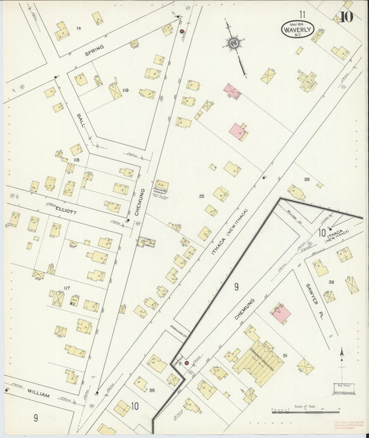 Sanborn Fire Insurance Map from Waverly, Tioga County, New York (1914), Sheet #0010 - Historic Sanborn Fire Insurance Map Print, vintage old map wall art, antique decor, genealogy gift, New York New York map