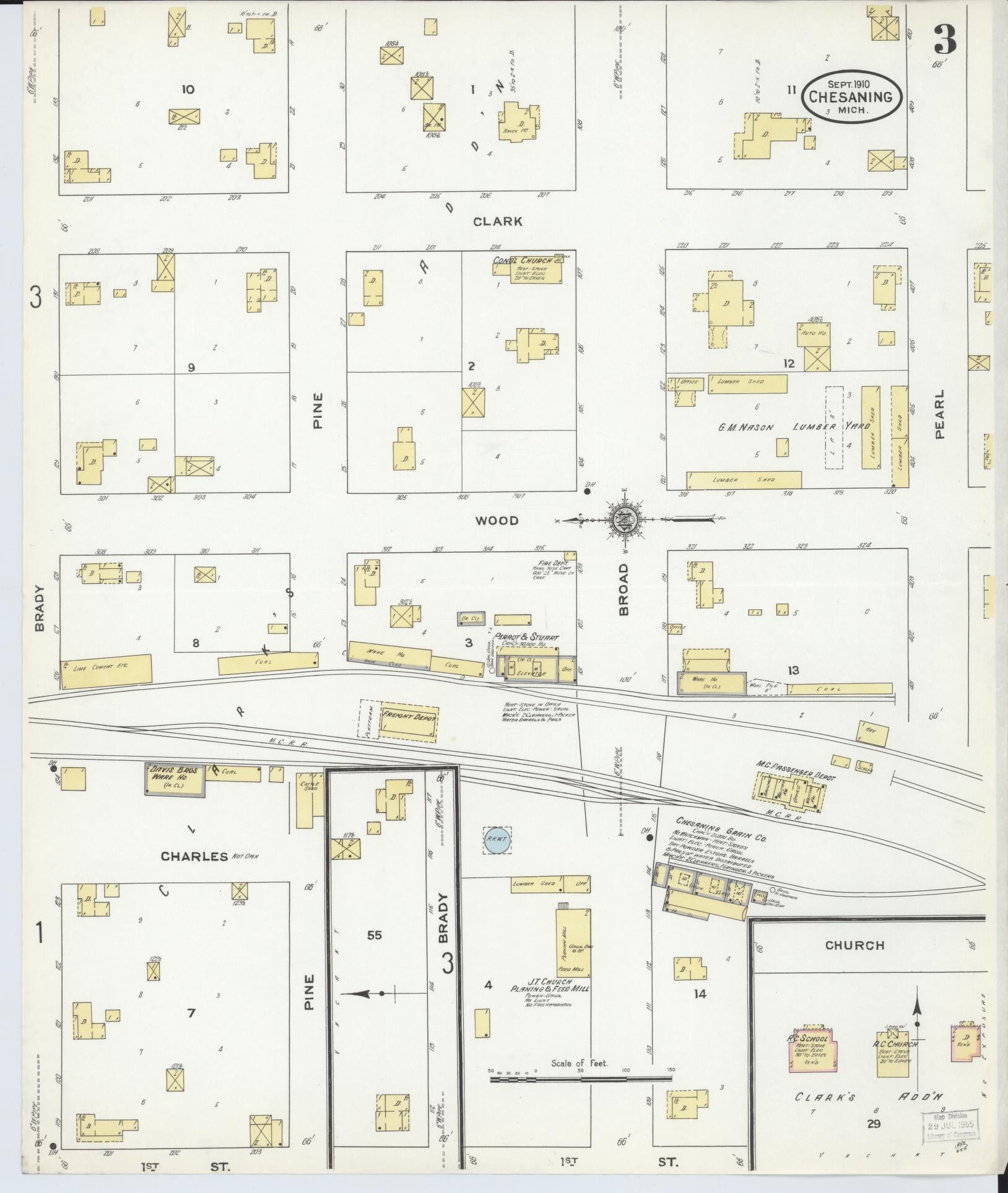 Sanborn Fire Insurance Map from Chesaning, Saginaw County, Michigan (1910), Sheet #0003 - Historic Sanborn Fire Insurance Map Print, vintage old map wall art, antique decor, genealogy gift, Michigan Michigan map