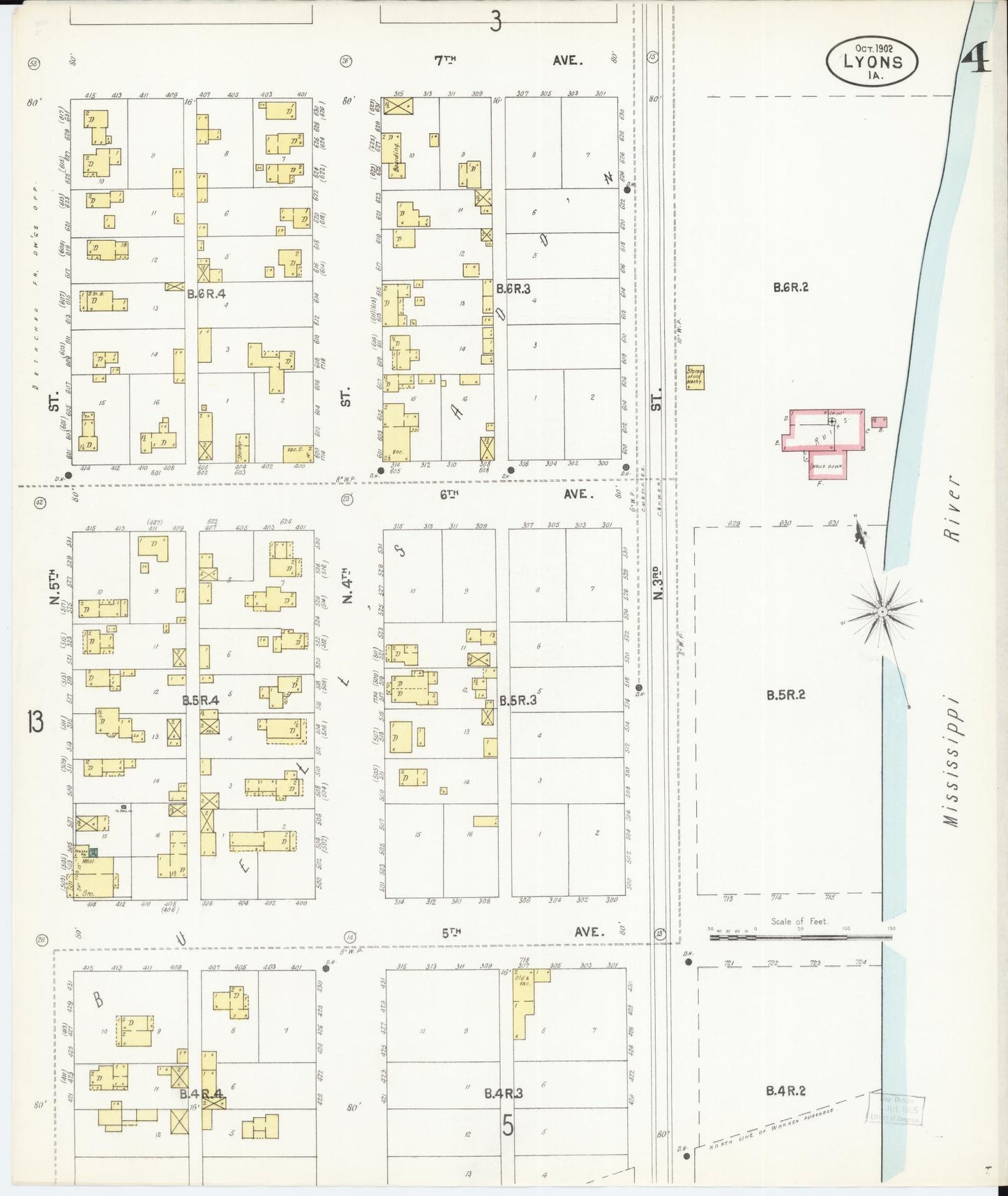 Sanborn Fire Insurance Map from Lyons, Clinton County, Iowa (1902), Sheet #0004 - Historic Sanborn Fire Insurance Map Print, vintage old map wall art