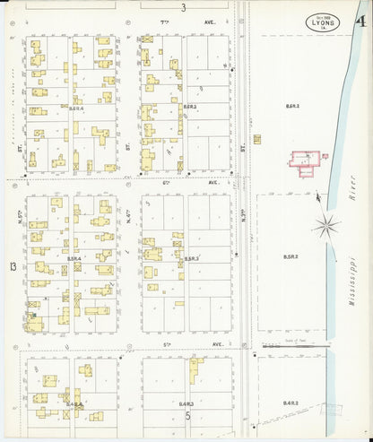 Sanborn Fire Insurance Map from Lyons, Clinton County, Iowa (1902), Sheet #0004 - Historic Sanborn Fire Insurance Map Print, vintage old map wall art