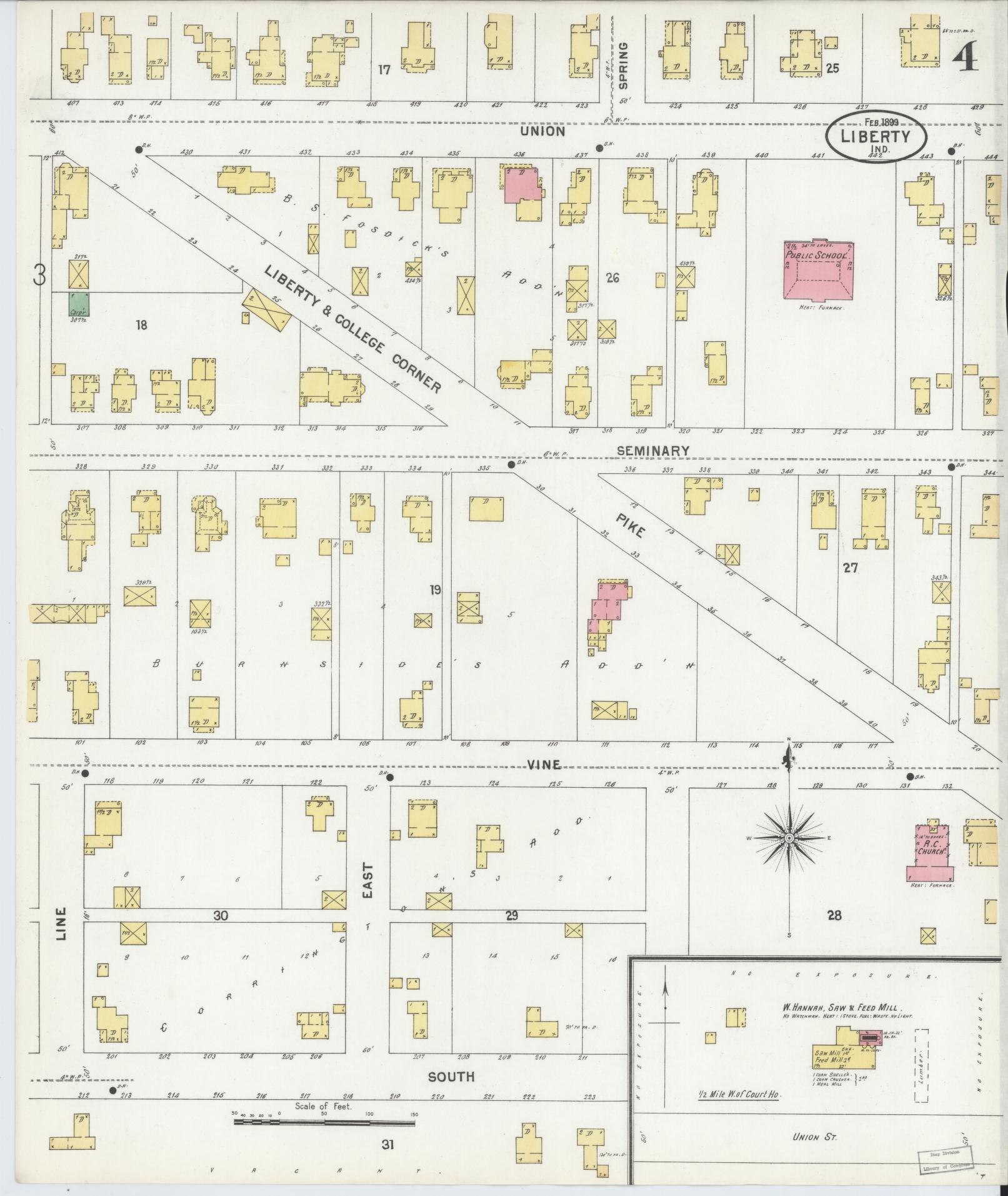 Sanborn Fire Insurance Map from Liberty, Union County, Indiana (1899), Sheet #0004 - Complete Map Set gallery image, historic Sanborn map, vintage wall art, Indiana Indiana