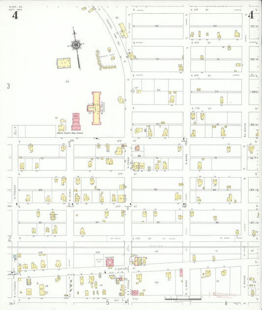 Sanborn Fire Insurance Map from Alma, Bacon County, Georgia (1942), Sheet #0004 - Historic Sanborn Fire Insurance Map Print, vintage old map wall art, antique decor, genealogy gift, Georgia Georgia map