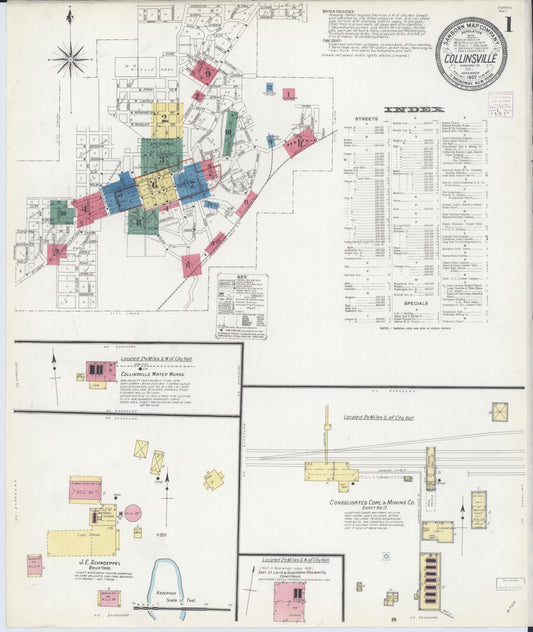 Sanborn Fire Insurance Map from Collinsville, Madison County, Illinois (1907), Sheet #0001 - Complete Map Set gallery image, historic Sanborn map, vintage wall art, Illinois Illinois