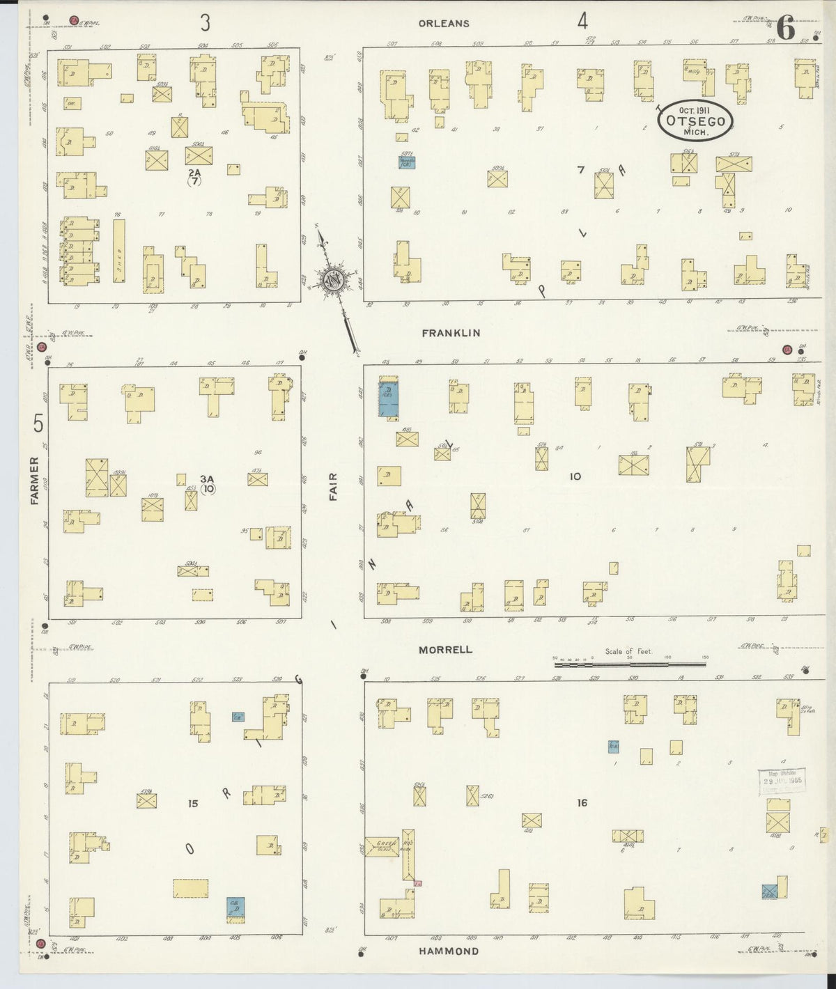 Sanborn Fire Insurance Map from Otsego, Allegan County, Michigan (1911), Sheet #0006 - Historic Sanborn Fire Insurance Map Print, vintage old map wall art, antique decor, genealogy gift, Michigan Michigan map
