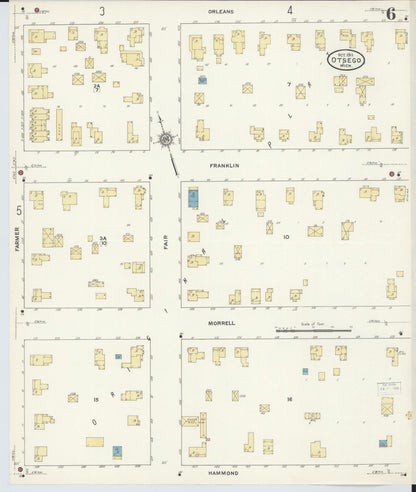 Sanborn Fire Insurance Map from Otsego, Allegan County, Michigan (1911), Sheet #0006 - Historic Sanborn Fire Insurance Map Print, vintage old map wall art, antique decor, genealogy gift, Michigan Michigan map