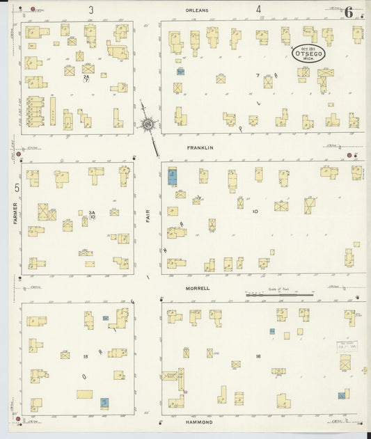 Sanborn Fire Insurance Map from Otsego, Allegan County, Michigan (1911), Sheet #0006 - Historic Sanborn Fire Insurance Map Print, vintage old map wall art, antique decor, genealogy gift, Michigan Michigan map