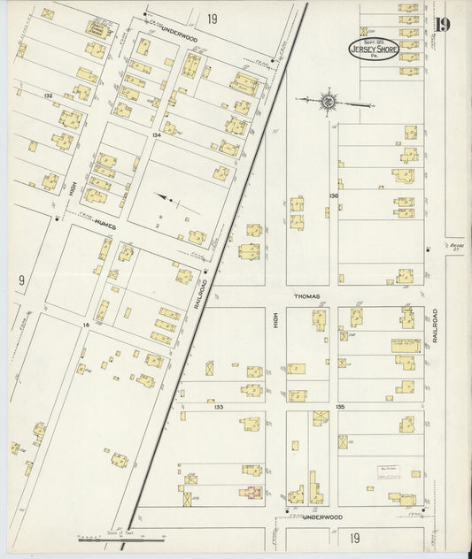 Sanborn Fire Insurance Map from Jersey Shore, Lycoming County, Pennsylvania (1913), Sheet #0019 - Historic Sanborn Fire Insurance Map Print, vintage old map wall art, antique decor, genealogy gift, Pennsylvania Pennsylvania map