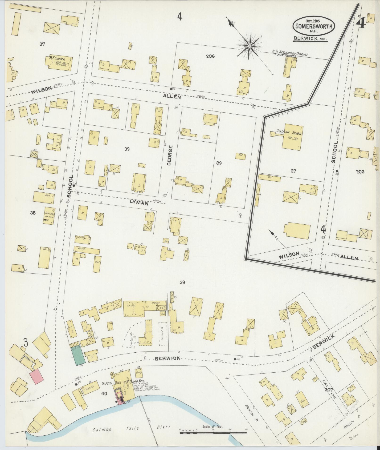 Sanborn Fire Insurance Map from Somersworth, Strafford County, New Hampshire (1905), Sheet #0004 - Complete Map Set gallery image, historic Sanborn map, vintage wall art, Maine Maine