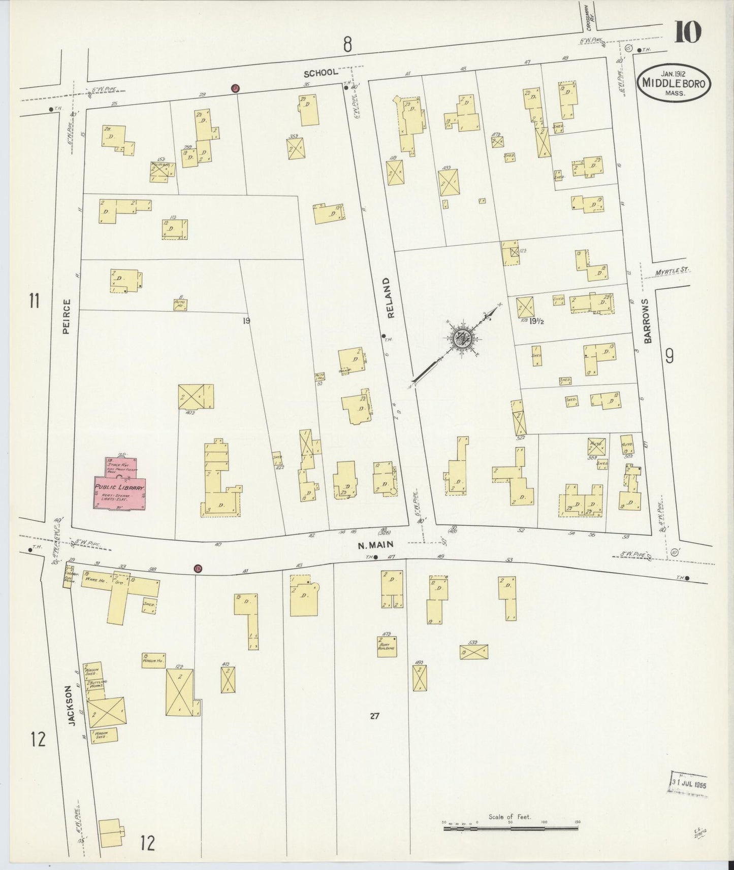 Sanborn Fire Insurance Map from Middleboro, Plymouth County, Massachusetts (1912), Sheet #0010 - Complete Map Set gallery image, historic Sanborn map, vintage wall art, Massachusetts Massachusetts